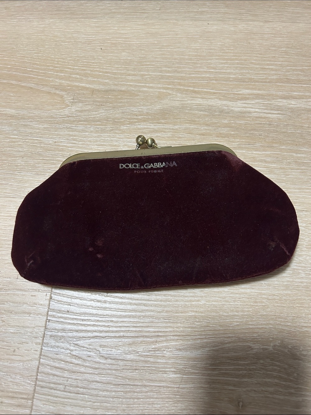 Dolce & Gabbana Burgundy Velvet Kiss-Lock Clutch Wristlet